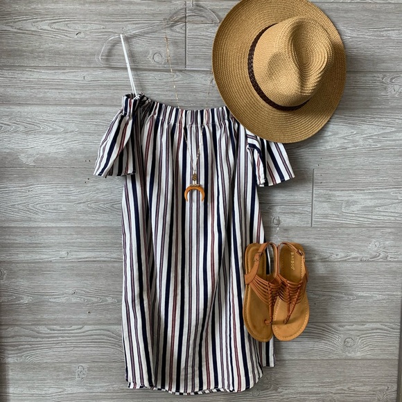 Infinity Raine Dresses & Skirts - ✨LAST ONE✨Cotton striped off shoulder dress